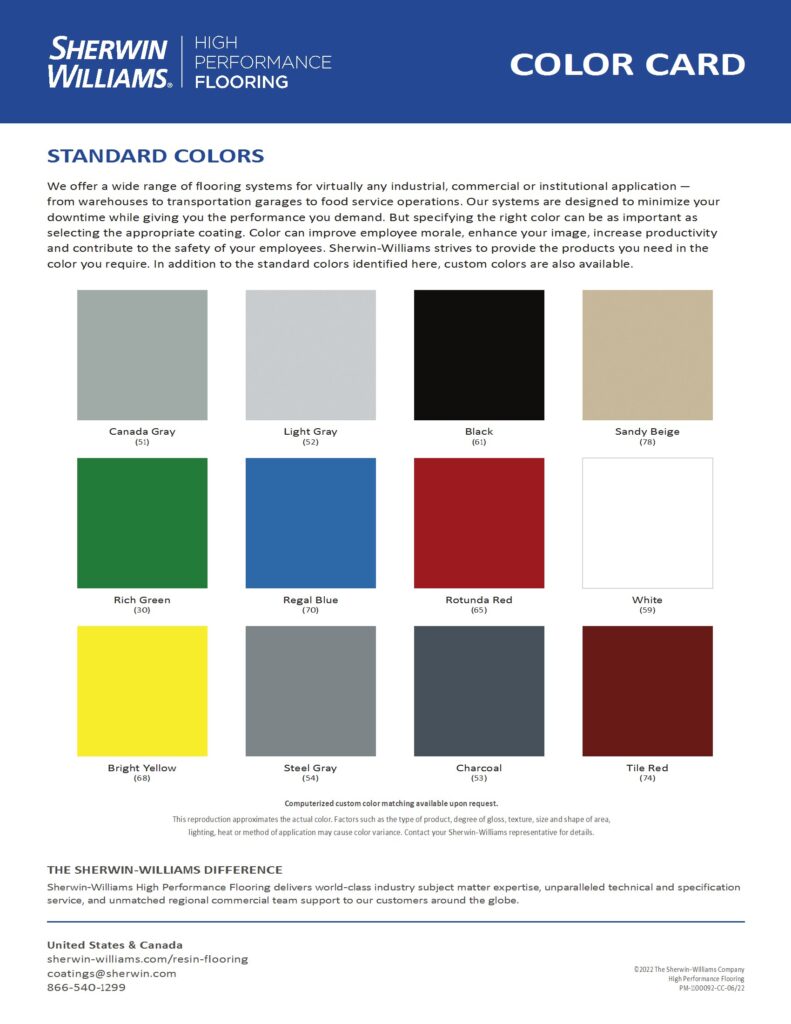 Standard Color Card from Sherwin Williams